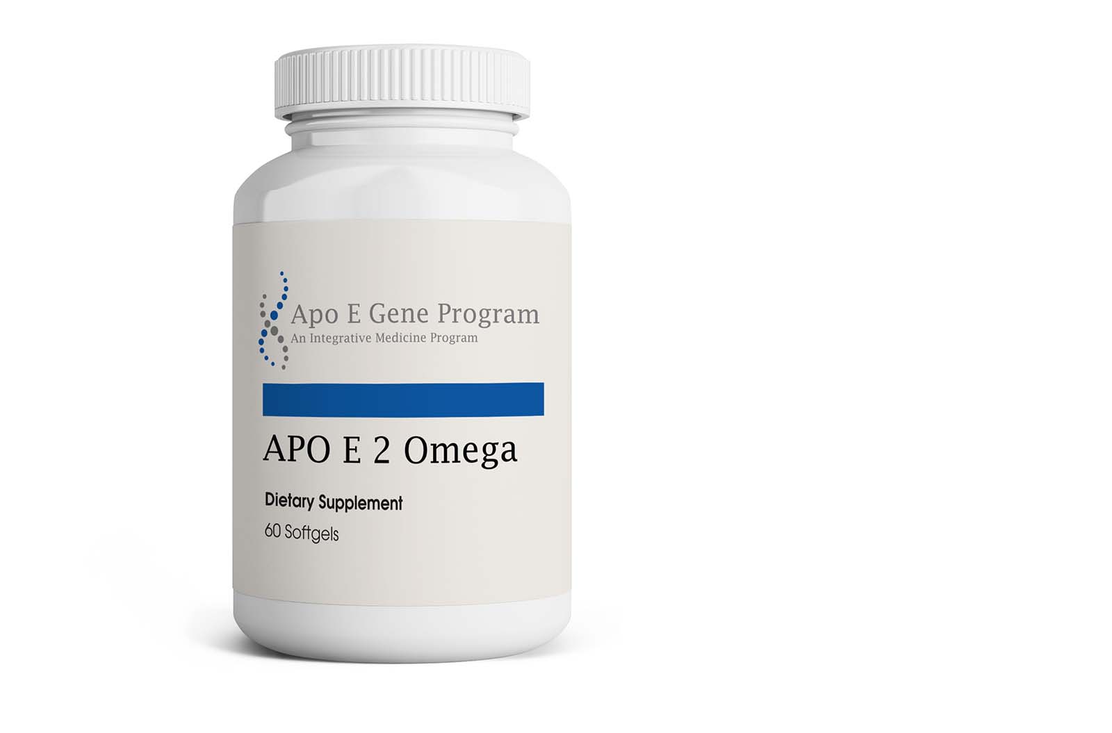 White supplement bottle specially formulated for APOE e2 genotypes 